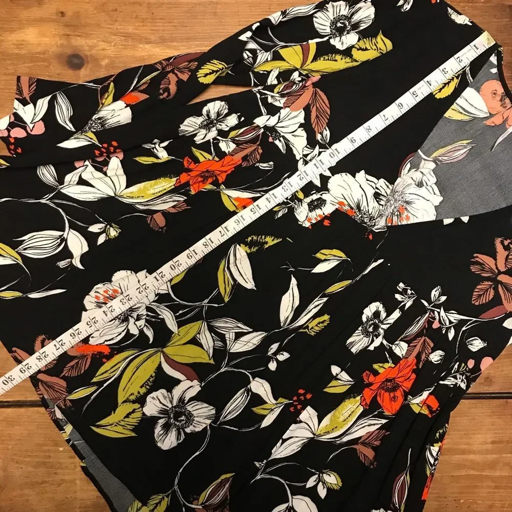 Free People Bella Black Red Green Floral Tunic Long Bell Sleeves Small